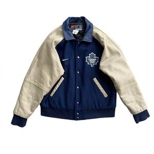 Rare VTG 90s Nike Teams Toronto Maple Leafs Wool Blend/Leather Mens Size Small